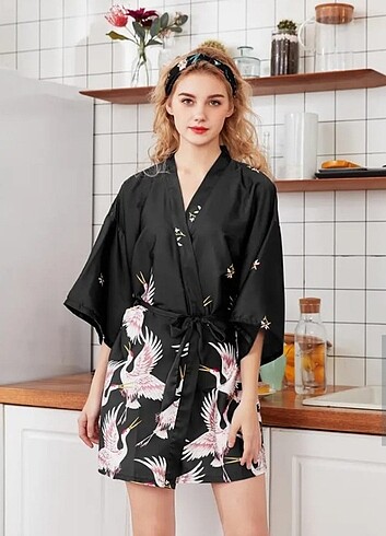 s Beden siyah Renk Kimono-Sabahlık