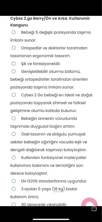 Beden siyah Renk Cybex 2 go kanguru