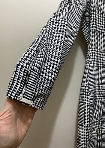 Gri Ekose Mini Elbise, Uzun Kollu, - Görsel 2