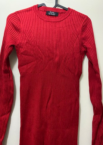 Kırmızı Uzun Kollu Triko Kadın Elbise - Görsel 3