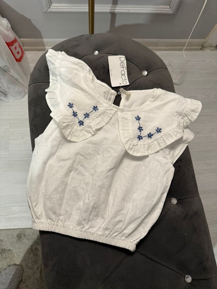 Nakışlı Fırfırlı Kız Çocuk Beyaz Gömlek - Görsel 2