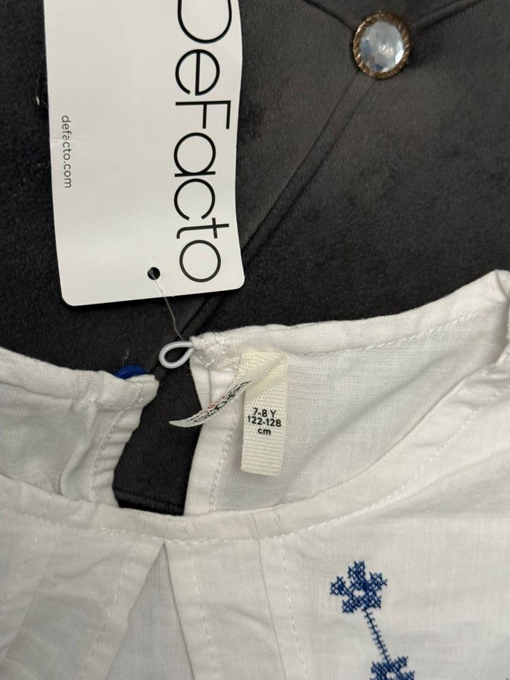 Nakışlı Fırfırlı Kız Çocuk Beyaz Gömlek - Görsel 3