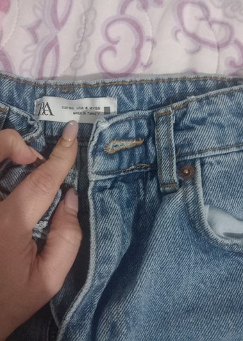 Kadın Mavi Yırtık Bol Kesim Denim Pantolon - Görsel 2