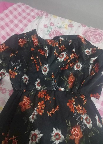 Siyah Çiçek Desenli Uzun Bohem Elbise - Görsel 2