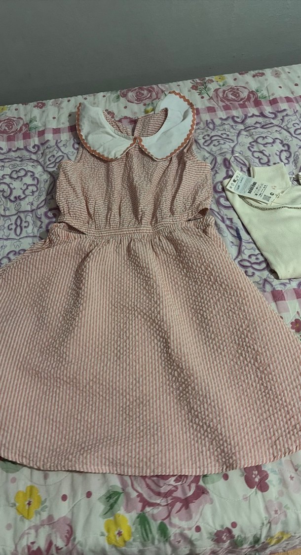 Kız Çocuk Bej Kolsuz Fırfırlı Elbise - Görsel 2