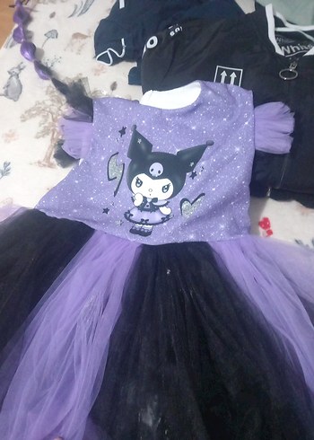 Mor Siyah Kız Çocuk Goth Elbise