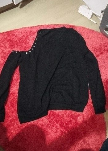 Düğmeli Siyah Kadın Sweatshirt