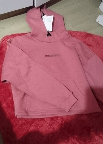 Pembe Kapüşonlu Rahat Kesim Sweatshirt