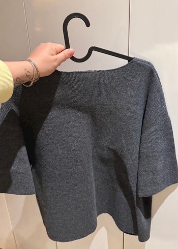 Gri Kısa Kollu Örgü Kadın Kazak - Görsel 4