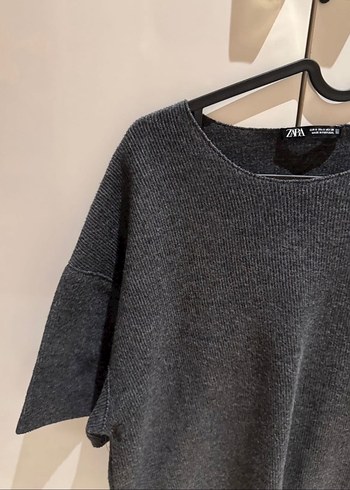 Gri Kısa Kollu Örgü Kadın Kazak - Görsel 3