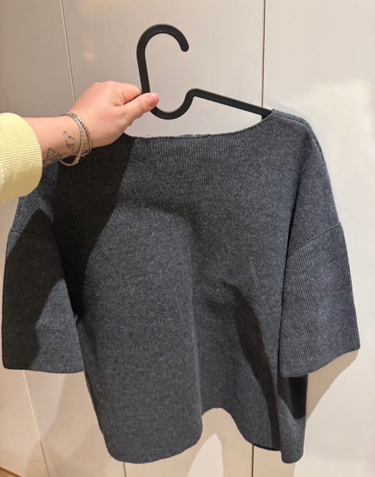 Gri Kısa Kollu Örgü Kadın Kazak - Görsel 4