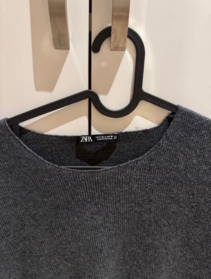 Gri Kısa Kollu Örgü Kadın Kazak - Görsel 2