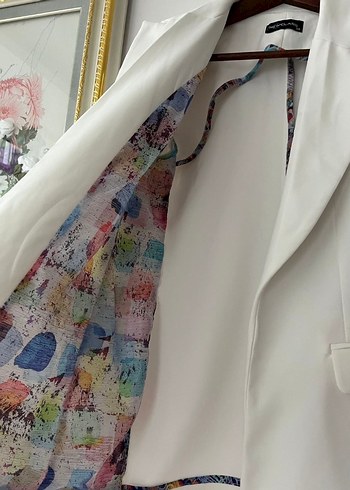 Düğmeli Beyaz Kadın Blazer Ceket - Görsel 3