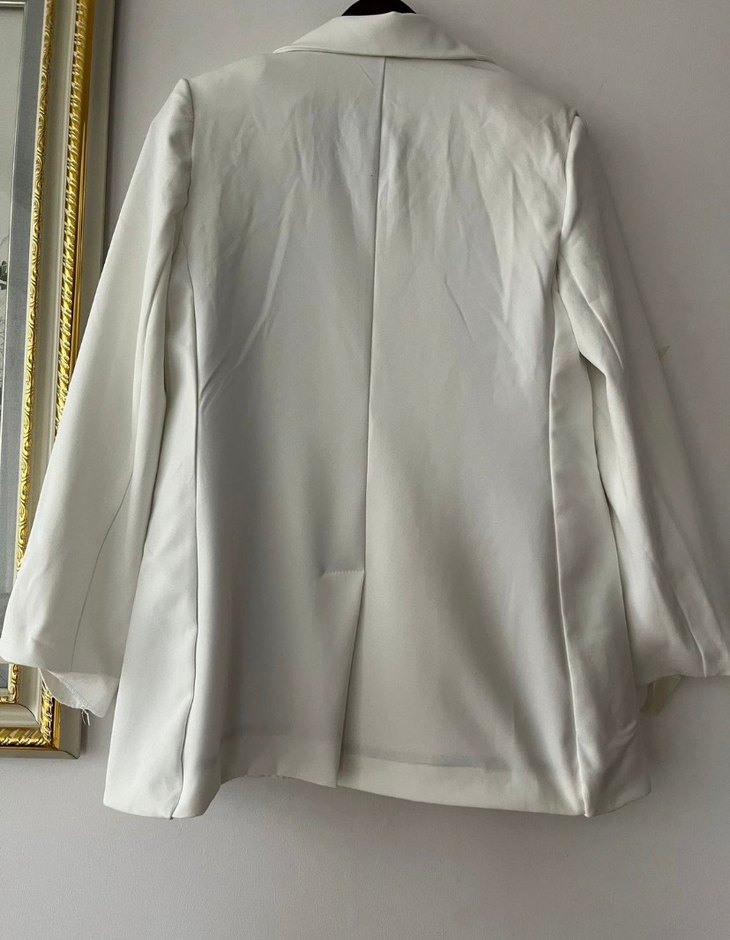 Düğmeli Beyaz Kadın Blazer Ceket - Görsel 5