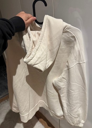 Beyaz Kapüşonlu Casual Sweatshirt - Görsel 5