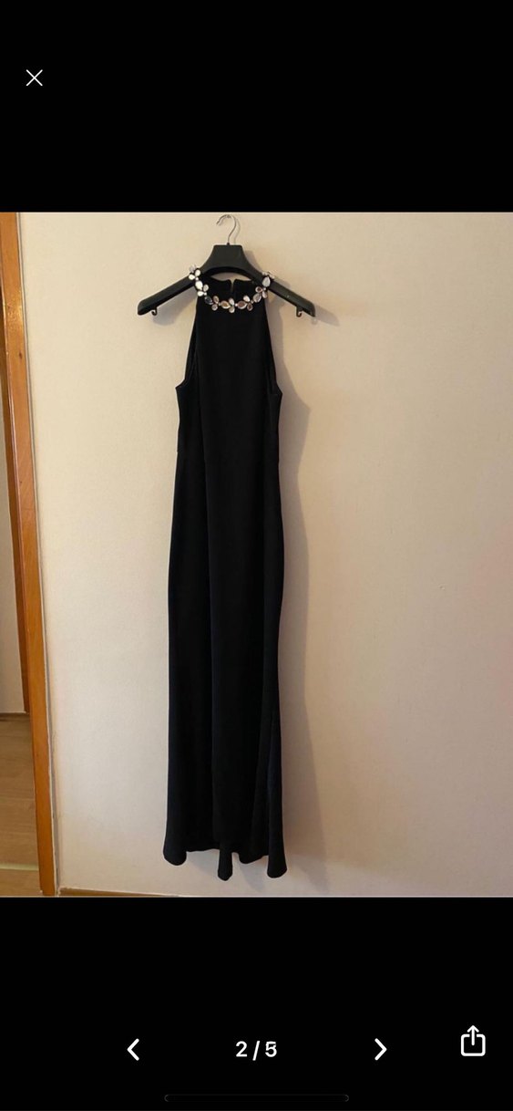 Çiçek zincir  Detaylı Siyah Uzun Abiye Elbise Gusto - Görsel 2