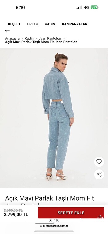 38 Beden Pierre Cardin Taşlı Pantolon