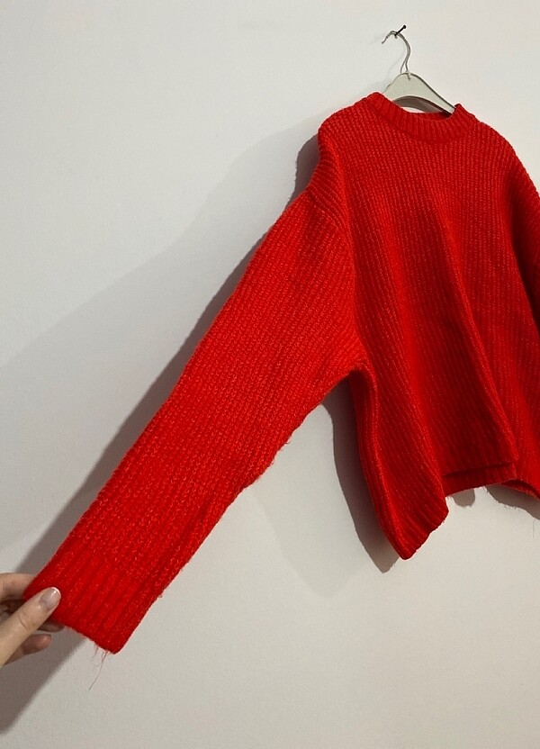 Ateş kırmızısı salaş kazak- bedeni salaş, her bedene uygun. - Görsel 2