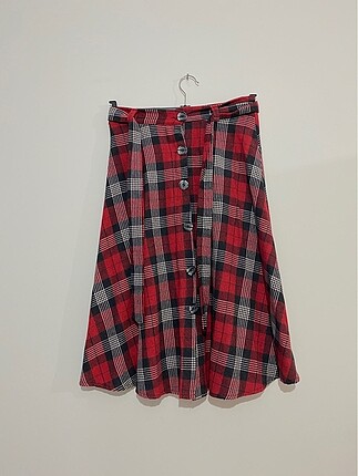 Ekose renk-Yüksek bel, diz altı çan etek. - Görsel 2