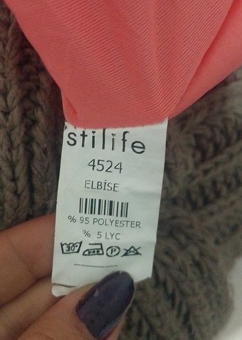 Zincir Detaylı Pembe V Yaka Midi Elbise - Görsel 5