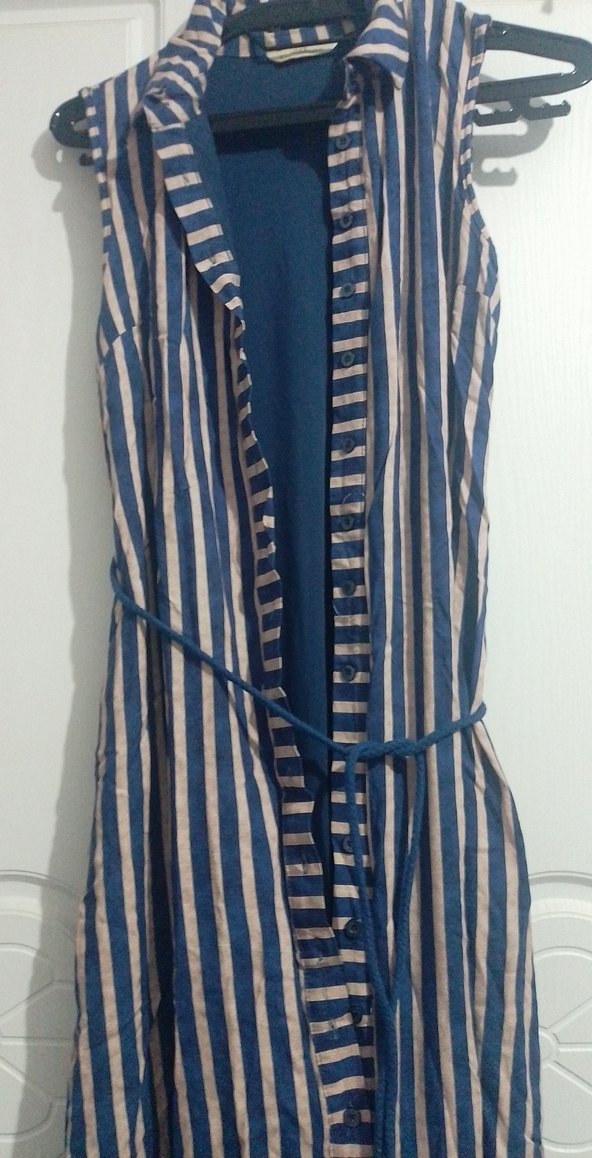 Mavi Çizgili Piliseli Bohem Uzun Elbise - Görsel 2