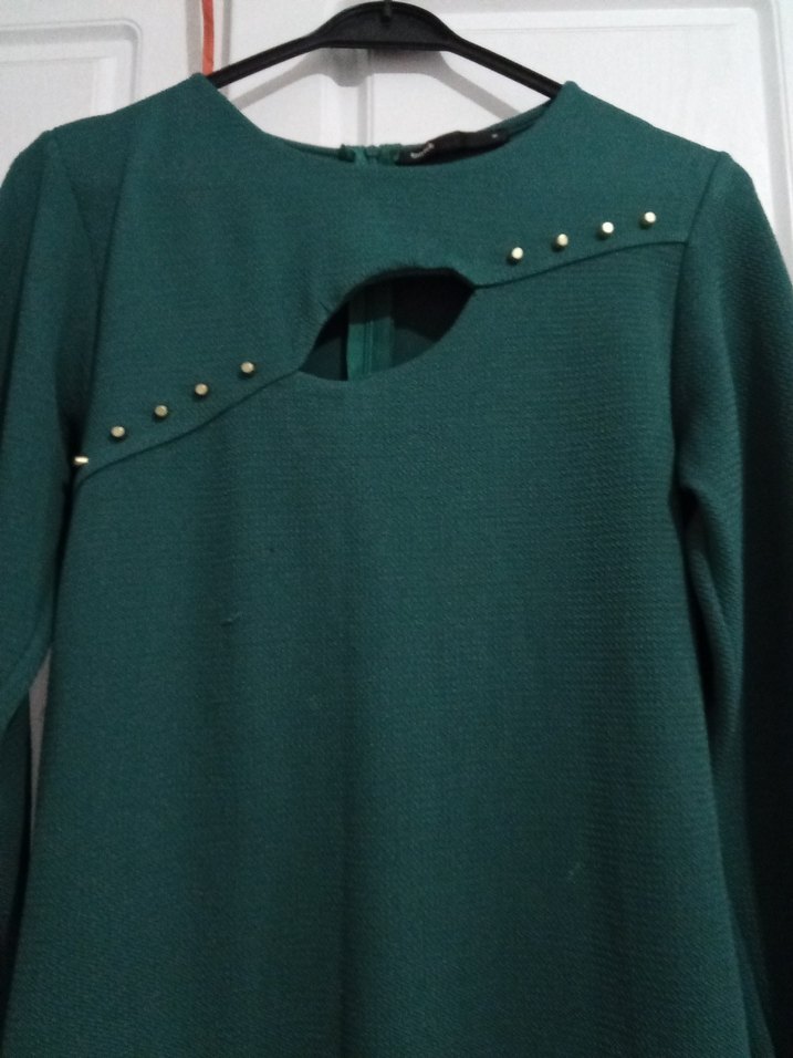 Uzun Kollu Yeşil Triko Elbise - Görsel 2