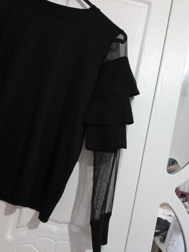 Uzun Kollu Siyah Gotik Mini Bluz - Görsel 2