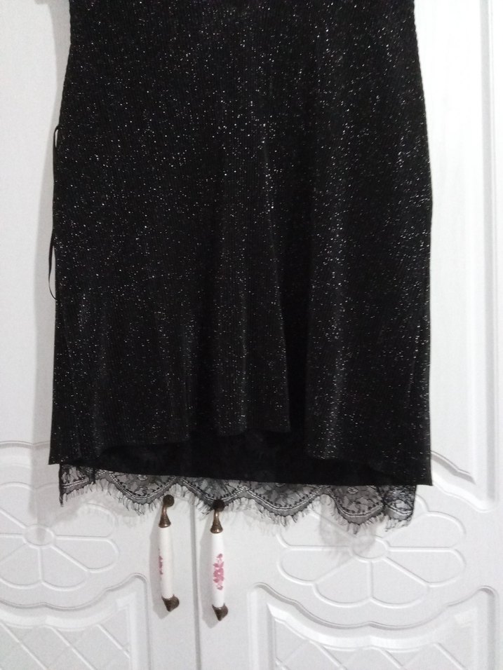 Siyah Dantelli Kolsuz Mini Bluz - Görsel 2