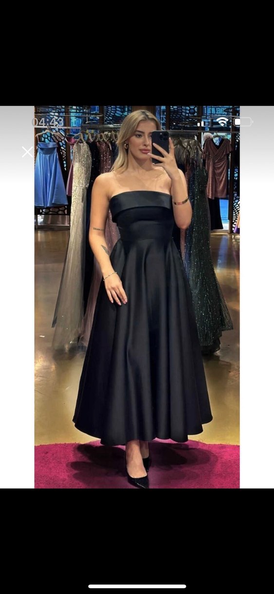 Siyah Straplez Uzun Kadın Abiye - Görsel 2