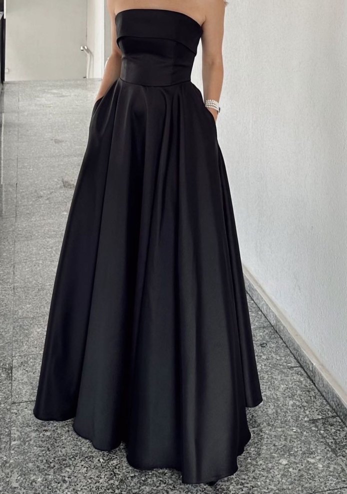 Siyah Straplez Uzun Kadın Abiye - Görsel 4