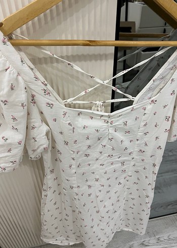 s Beden Beyaz Mini Çiçekli Elbise