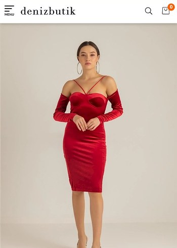 Uzun Kollu Drapeli Kırmızı Kadın Kalem Elbise - Görsel 2