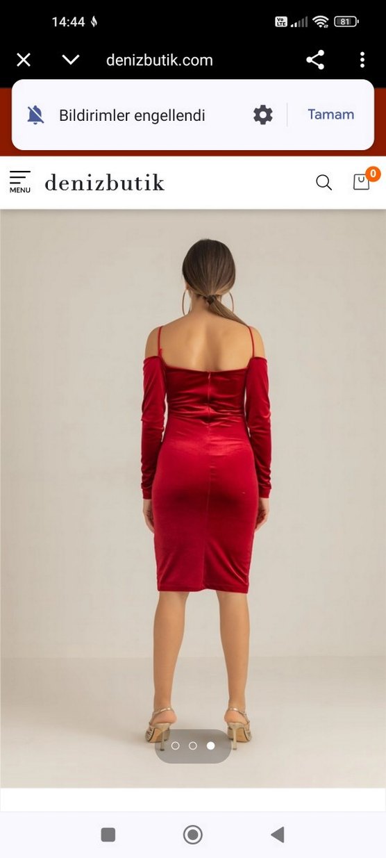 Uzun Kollu Drapeli Kırmızı Kadın Kalem Elbise - Görsel 3