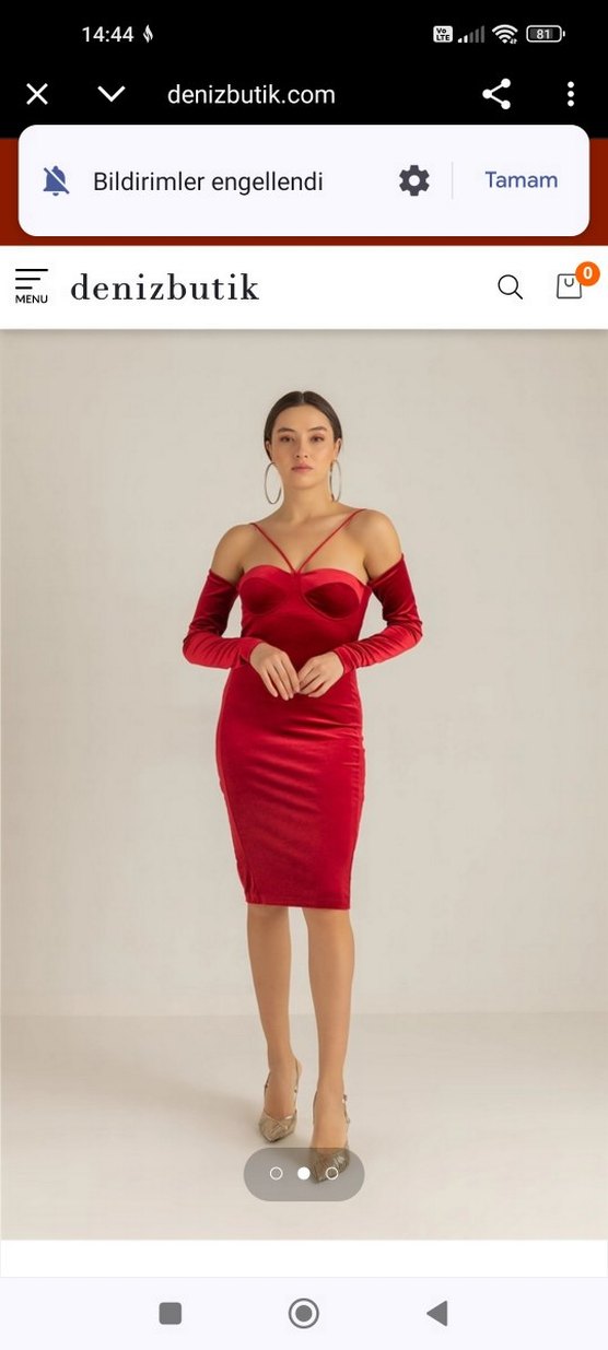 Uzun Kollu Drapeli Kırmızı Kadın Kalem Elbise - Görsel 2