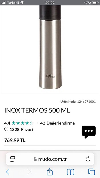 Beden gri Renk Mudo concept çelik termos mug