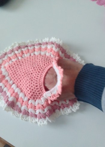 Pembe el örgüsü kalp kese - Görsel 3