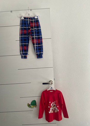 Çocuk Kırmızı Uzun Kollu Baskılı pijama takımı - Görsel 3