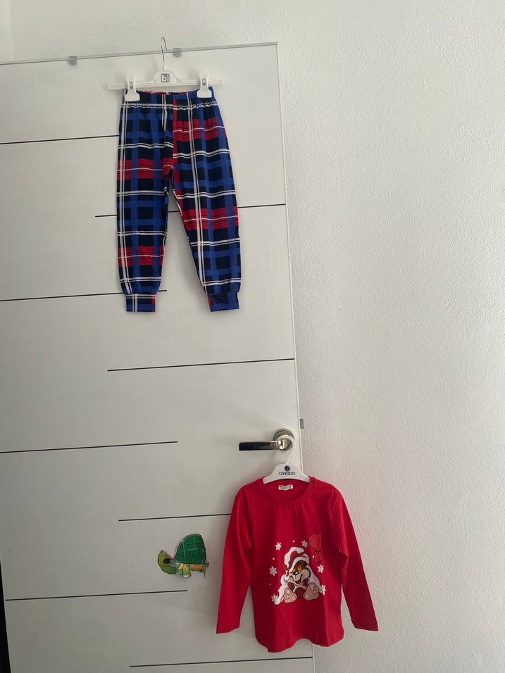 Çocuk Kırmızı Uzun Kollu Baskılı pijama takımı - Görsel 3