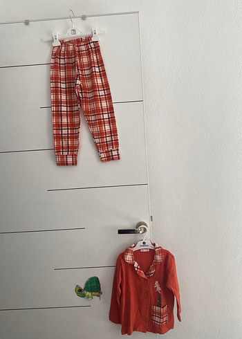 Kırmızı Ekoseli Çocuk Pijama Takımı - Görsel 2