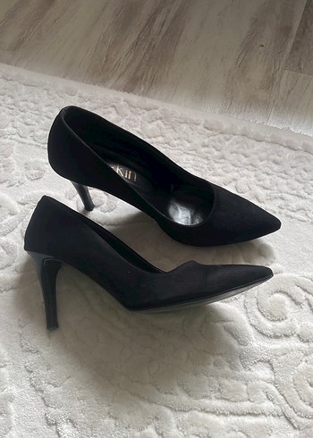 Siyah Süet Stiletto Ayakkabı - Görsel 2