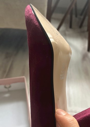 Bordo Süet topuklu ayakkabı - Görsel 5