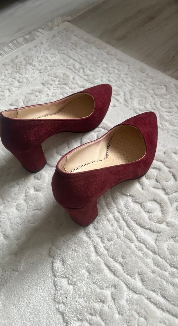 Bordo Süet topuklu ayakkabı - Görsel 2