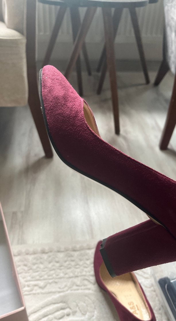 Bordo Süet topuklu ayakkabı - Görsel 4