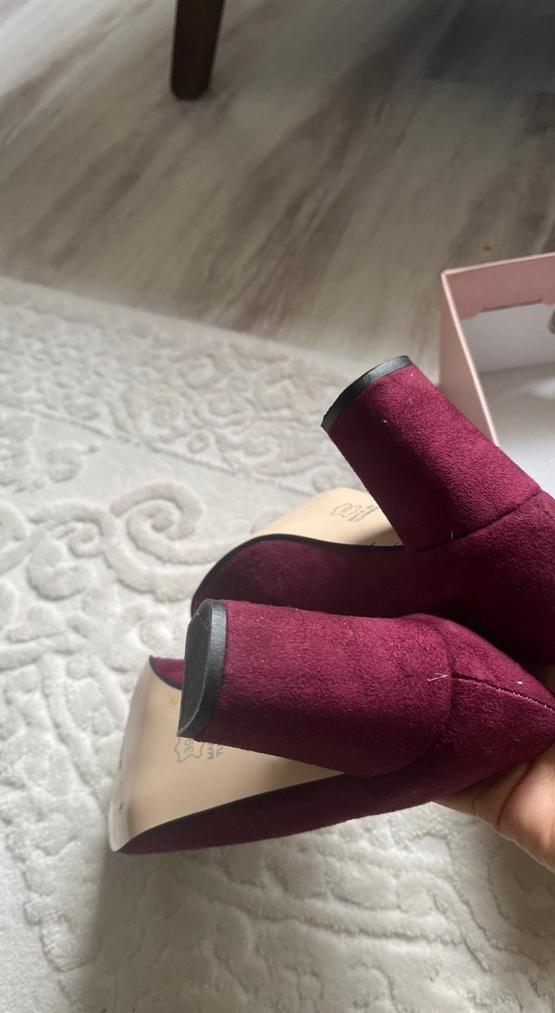 Bordo Süet topuklu ayakkabı - Görsel 3