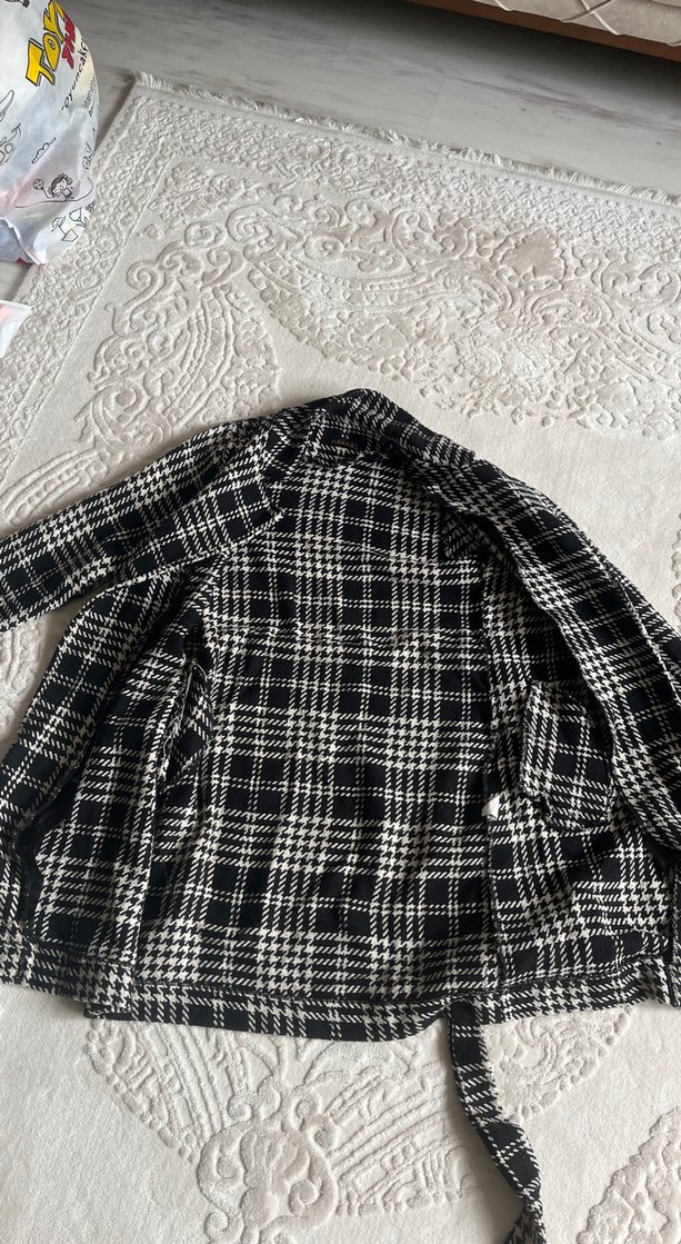 Kadın Gri Ekose ince kaban - Görsel 3