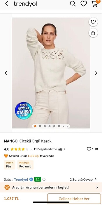 Mango Mango çiçekli örgü kazak