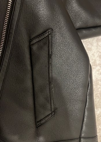 Siyah Kürklü Deri Biker Ceket - Görsel 6