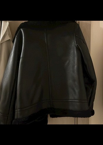 Siyah Kürklü Deri Biker Ceket - Görsel 2