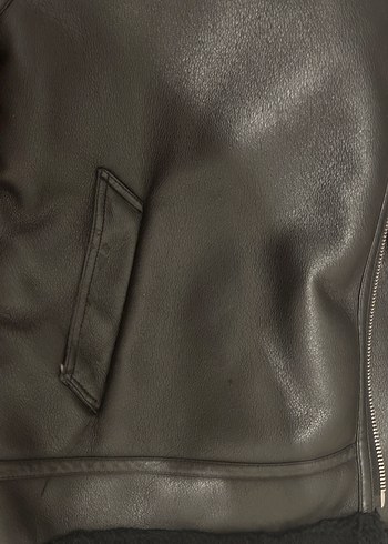 Siyah Kürklü Deri Biker Ceket - Görsel 5