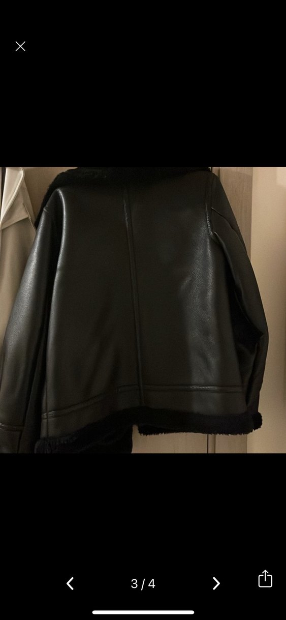 Siyah Kürklü Deri Biker Ceket - Görsel 2